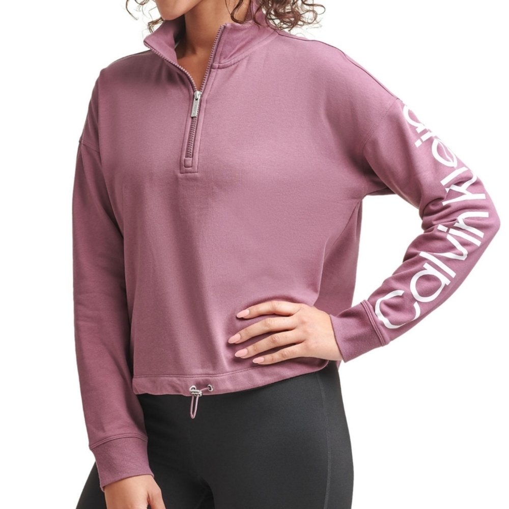 NWT Calvin Klein 1/2 Zip Crop Pullover Dark Pink